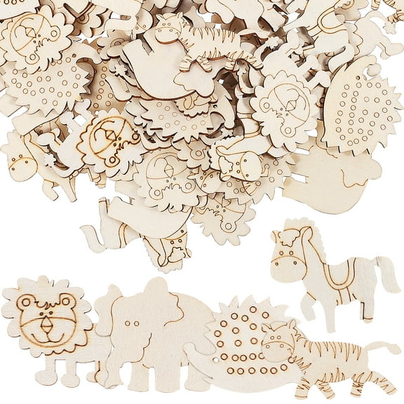 100 Assorted Unfinished Wood Animal Cutouts for DIY Crafts and Decoration 100 Count