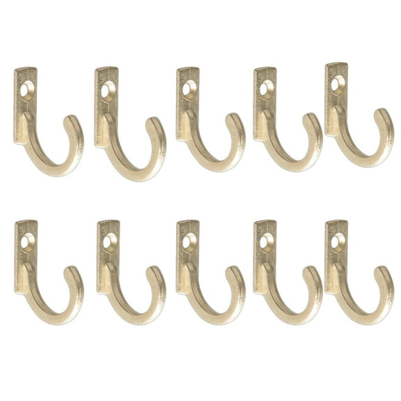 Oraceous 10PCS Single Prong Wrought Hooks Vintage Brass Wall Hooks Coat Hooks Hanging Coat Hat Key Towel Hanger Home Decor Golden