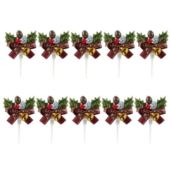 Oraceous 10Pcs Christmas Party Cake Toppers Festive Christmas Bell Berry Cake Decorations