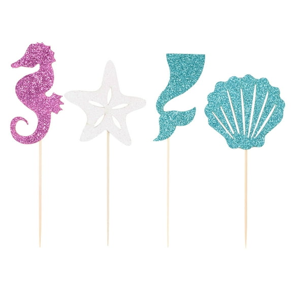 Masteelf Mermaid Cake Toppers for Decoration Charming Design Safe and Reusable 12 Pieces Assorted Color