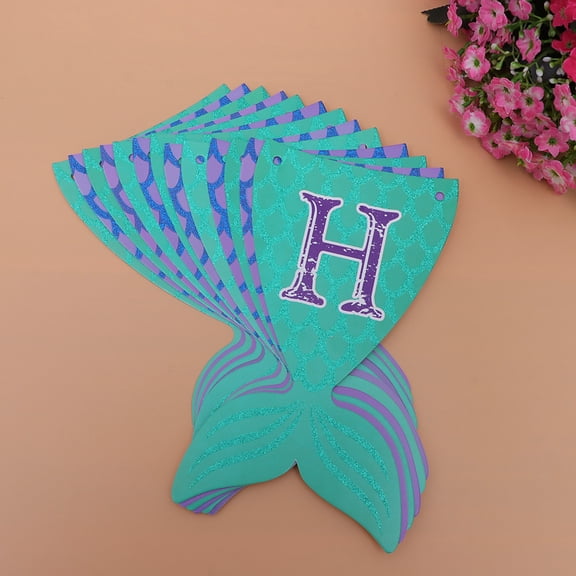 Oraceous Mermaid Tail Birthday Letter Pull Flag Banner Decoration, 1pc Paper Party Supplies for Kids Celebrations