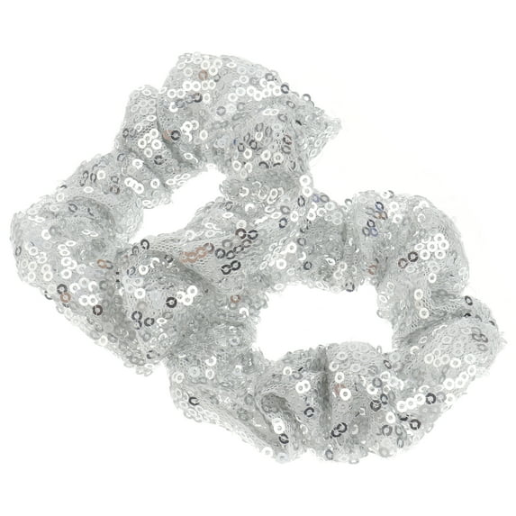 Oraceous 2pcs Sequins Hair Scrunchies Glitter Hair Rubber Band Fashion Chiffon Hair Ties Scrunchies Ponytail Holder for Lady ( Silver )