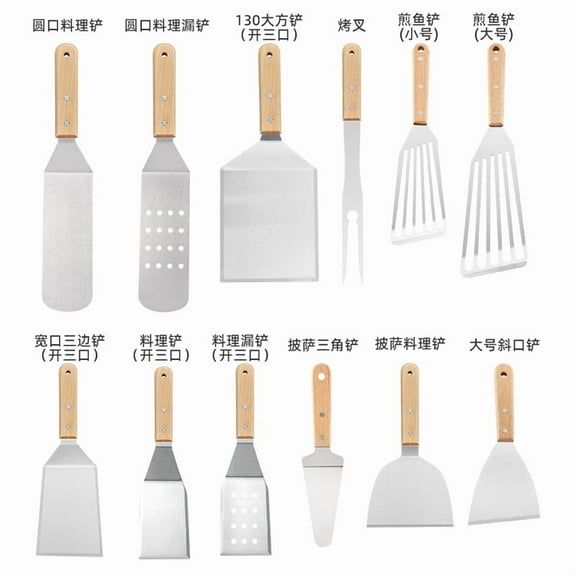 Oraceous 2pcs Stainless Steel BBQ Spatula Set with Handle and Griddle Scraper for Grilling Cooking Kitchen Utensils