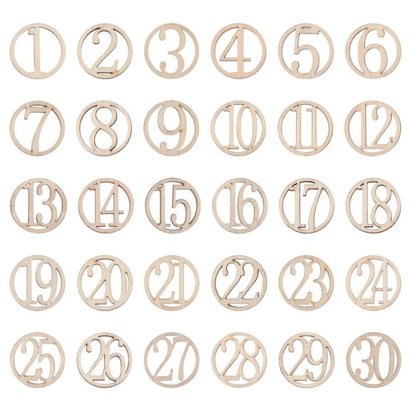 Oraceous 30pcs Wooden Numbers Blank Unpainted Numbers Wooden DIY Crafts Unfinished Wood Ornaments (Number 1-30)