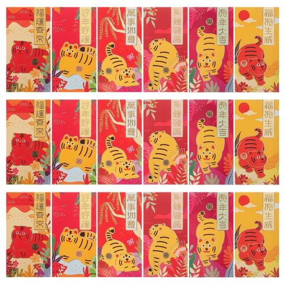 Masteelf 36PCS Zodiac Tiger New Year Red Envelopes Cartoon Design Spring Festival Money Holders