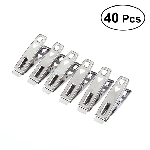 KALLORY Stainless Steel Clothes Peg Metal Clips Silver 40Pcs Multifunctional