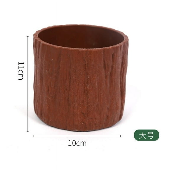 Oraceous 4pcs Plastic Rustic Tree Stump Flower Pots For Garden Small Bark-Covered Planter Vase Flower Bucket For Garden Flower Arrangement Display Home Decor 7.5X7cm