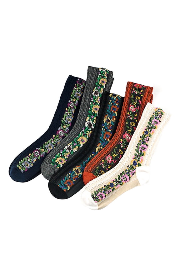 5 Pairs Female Socks Mid-tube Fall Winter Socks Stylish Socks (5 Colors Mixed)