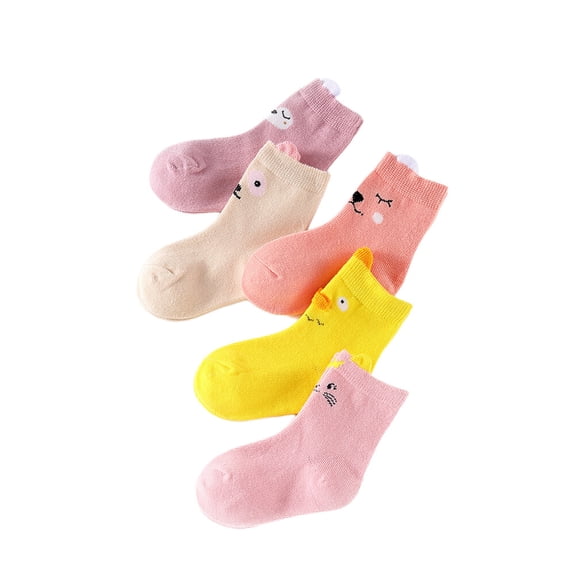 Oraceous 5 Pairs Sheep Shaped Baby Girls Socks Anti-skid Knee High Stockings Cartoon Animal Cotton Socks for 5-8 Years Old Kids - Size L