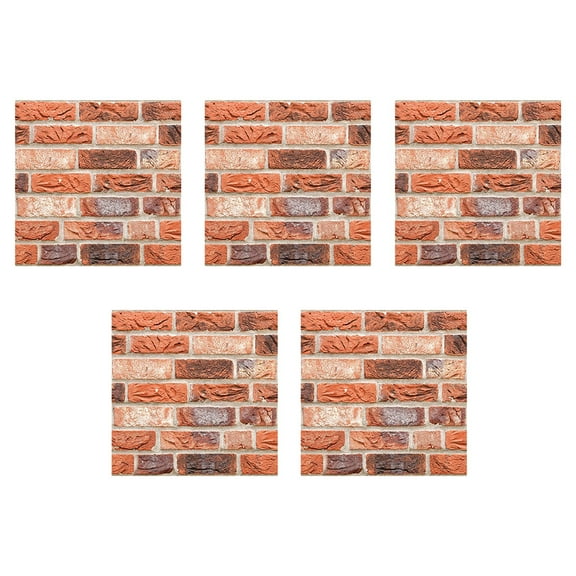 Oraceous 5pcs 3D Brick Wallpaper Peel and Removable Tile Sticker Waterproof Brick Paper Backdrop Wall Liner for Living Room Bedroom Office Home Decor
