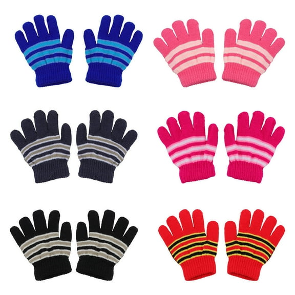 Oraceous 6 Pairs Kids Full Fingers Toddler Stretch Mittens for Home Outdoor Winter Snow Hand Warmer
