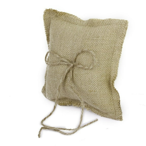 Masteelf Beige Jute Ring Bearer Pillow with Double Heart Design for Wedding Ceremony 15*15cm