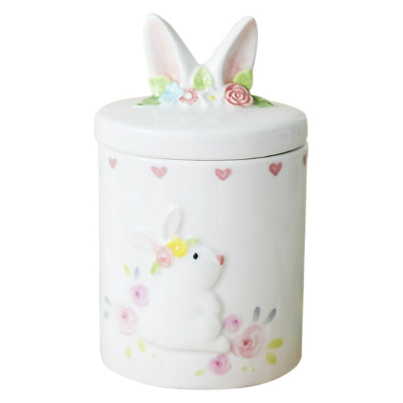 Oraceous Ceramic Storage Canister Easter Rabbit Container Food Jar Candies Easter Treat Storage Jar