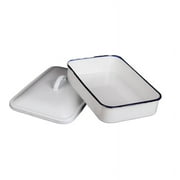 Oraceous Vintage Enamel Rectangular Baking Pan Roasting Tray Cake Sheet Pancake Dish for Kitchen Baking and Serving
