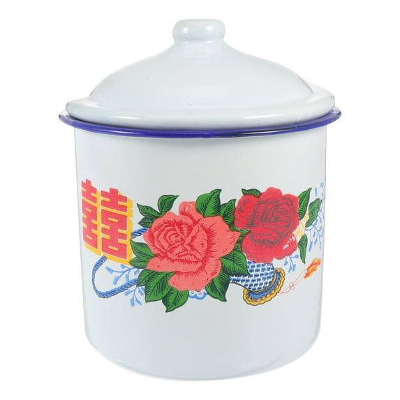 Oraceous Enamelware Coffee Mug Camping Mug Vintage Metal Water Cup with Lid Cup Drinking Tumbler for Tea Beverage White 12cm