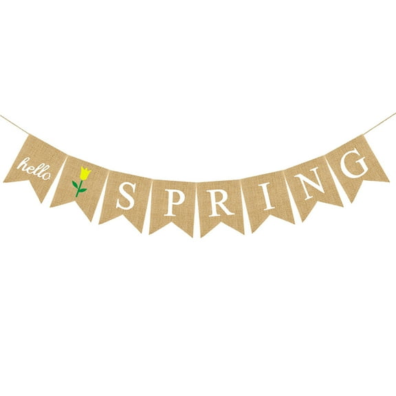 Oraceous HELLO SPRING Letters Bunting Banner Decorative Colorful Linen Burlap Banner Swallowtail Flag Party Supplies