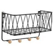 Oraceous Metal Wall Mounted Floating Shelf Mail Storage Rack Entryway Key Hook Magazine Holder Kitchen Organizer Basket for Coat Bag Size ( Black )