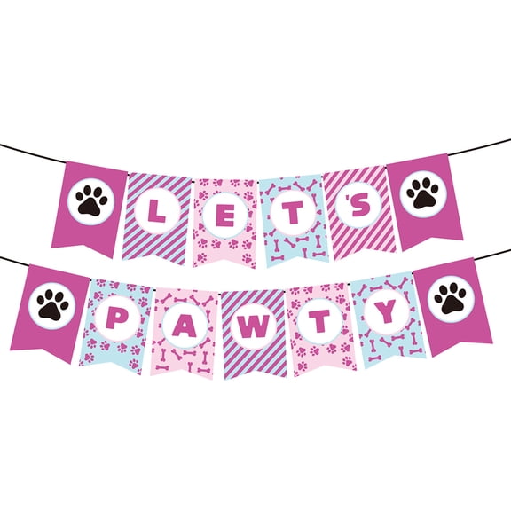 Oraceous Pet Party Decorative Banner Let's Pawty Banner Sign Garland Party Supplies Pink