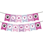 Oraceous Pet Party Decorative Banner Lets Pawty Banner Sign Garland Party Supplies Pink
