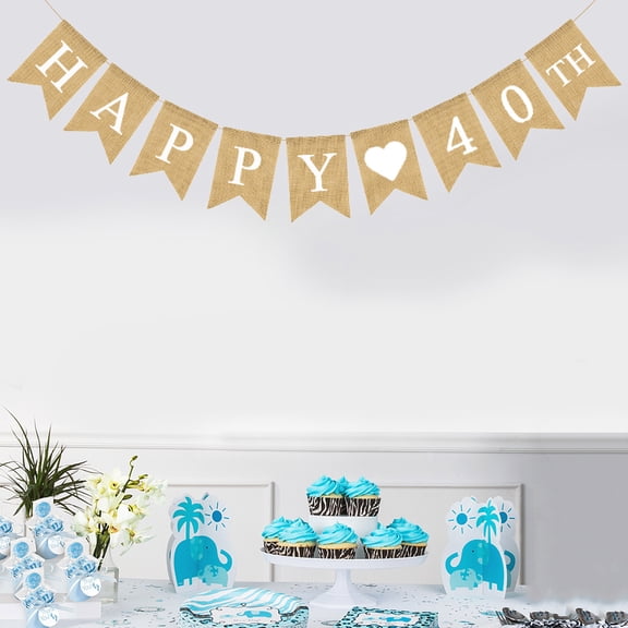 Oraceous Retro Linen Banner Happy 40th Birthday Party Swallowtail Flag Garland Layout Supplies Birthday Party Decoration