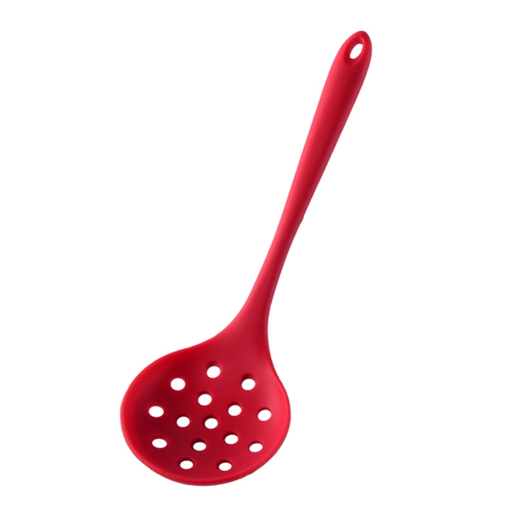 Red Silicone Slotted Spoon with Ergonomic Handle for Home Easy to Clean ...