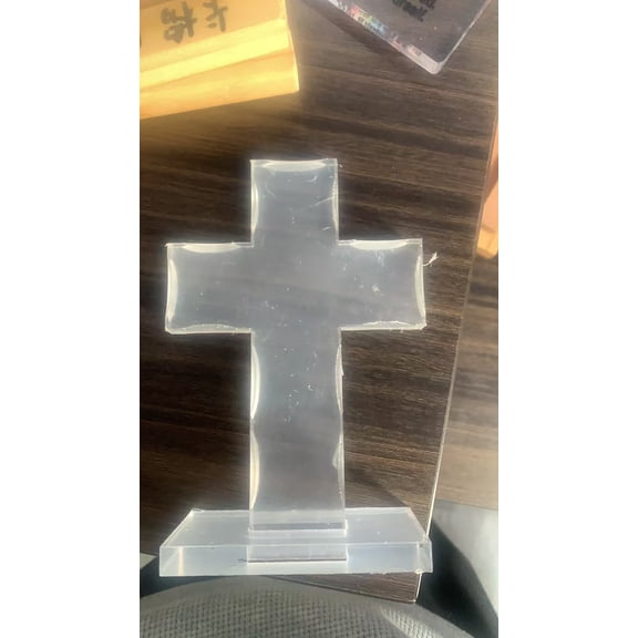 Oraceous Transparent Acrylic Cross with Stand Weddings Baptisms Cross Christian Table Cross Standing Acrylic Cross for Home Church Religious Decoration