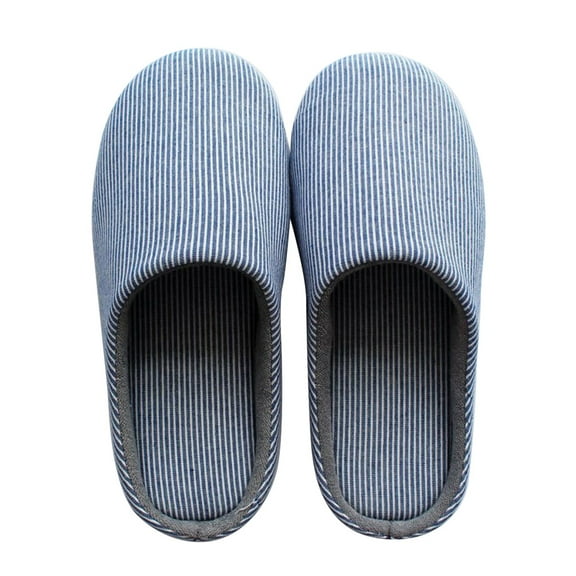 Oraceous Winter Blue Striped Slippers Indoor Home Slippers Cotton Cloth Slippers for Men (Size 44-45)