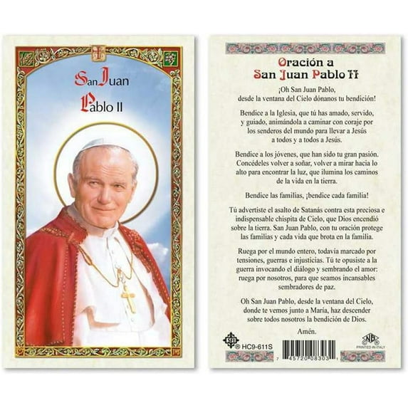 Oracion a San Juan Pablo II Laminated Prayer Cards - Pack of 25- in Spanish Espanol
