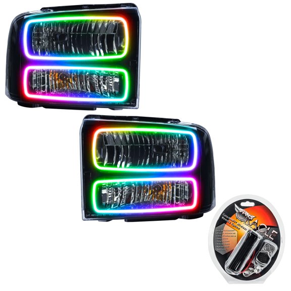 Oracle 05 Ford Excursion Halo Headlights-Black-Colorshift-Rf CNTLR