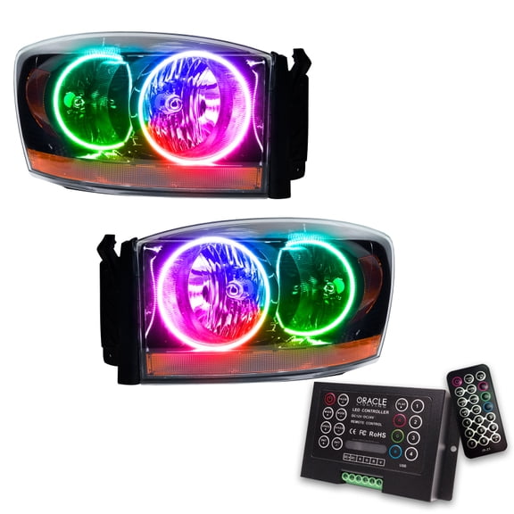Oracle 06 Dodge RAM Halo Headlights-Black -Colorshift -W/2.0 CNTLR Fits select: 2006 DODGE RAM 1500, 2006 DODGE RAM 2500
