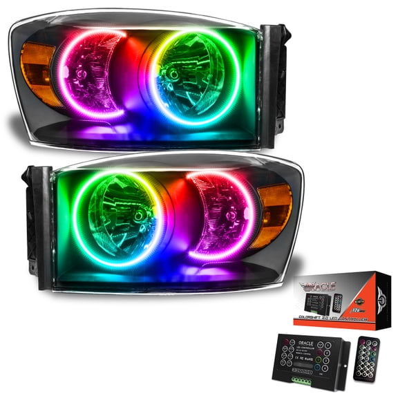 Oracle 07-08 Dodge RAM Halo Headlights-Black -Colorshift -W/2.0 CNTLR