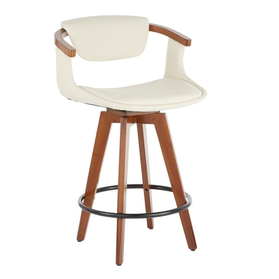 LumiSource Walnut Bamboo, Black Metal, Cream PU Oracle Counter Stool