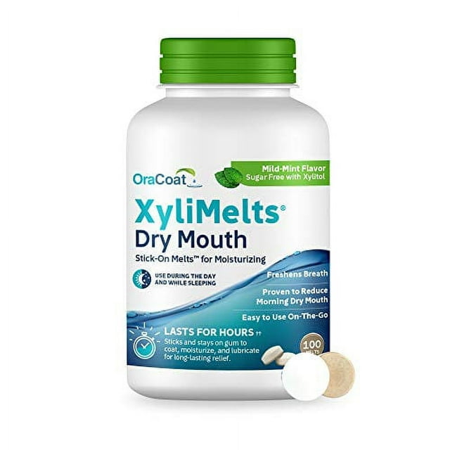 OraCoat XyliMelts Dry Mouth Relief Moisturizing Mouthwash with Xylitol, Mild Mint, 100 ct Pack
