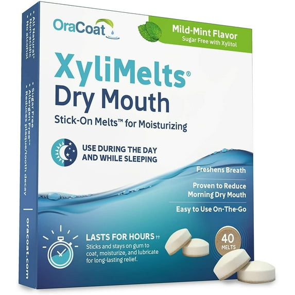 OraCoat XyliMelts Dry mouth Stick-On Melts, Mint And Sugar Free 24-Hour, 40 Ct
