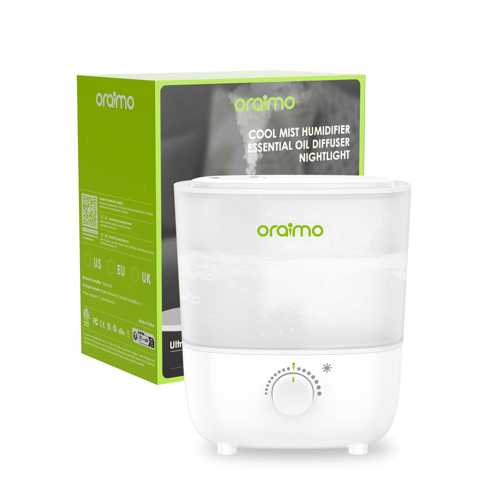 Oraimo Humidifier,2.5L Mist Ultrasonic Humidifiers, 26dB Whisper Quiet  Essential Oil Diffuser with 360° Nozzle, Waterless Shut-Off for Baby Room,  Nursery, Bedroom, Home, Office, White 