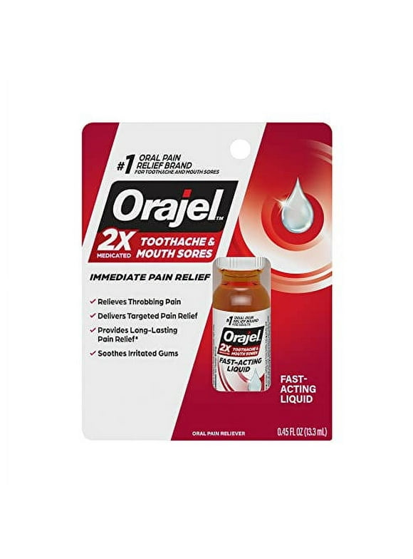Orajel 2X Medicated Toothache & Mouth Sores Liquid, 0.45 Fl Oz