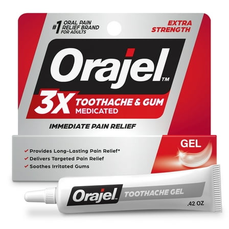 Orajel 3X Medicated Toothache & Gum Pain Gel, Oral Pain Reliever, Extra Strength, 0.42 oz