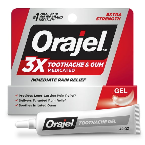 Orajel 3X Medicated Toothache & Gum Pain Gel, Oral Pain Reliever, Extra Strength, 0.42 oz