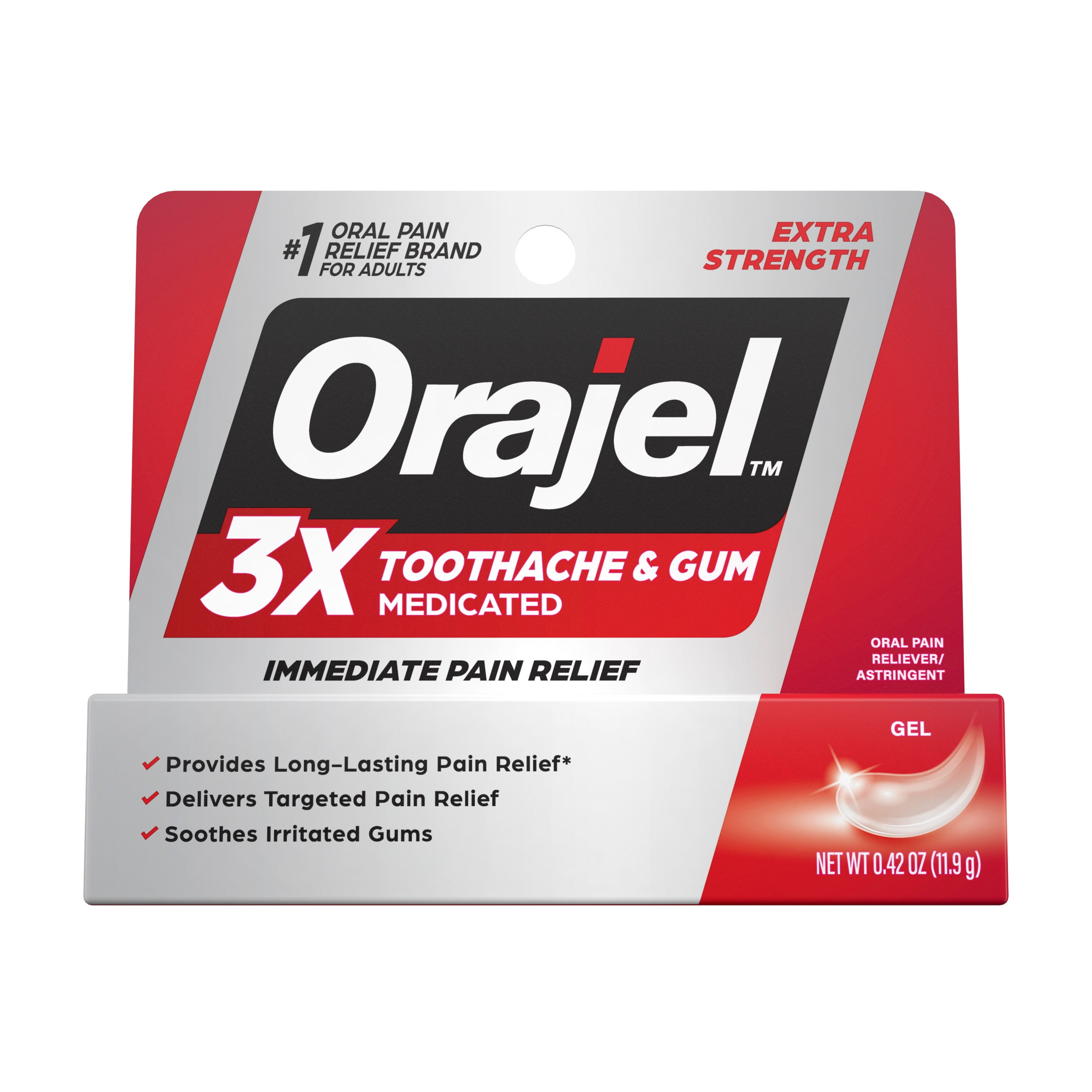 Orajel 3X for Toothache & Gum Pain: Maximum Gel Tube 0.42oz- From #1