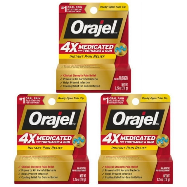 Orajel 4X Medicated For Toothache & Gum Relief, Cooling Gel, 0.25 oz