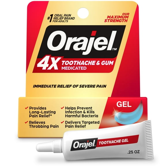 Orajel 4X Medicated Oral Pain Gel for Toothache & Gum Pain, 0.25 oz