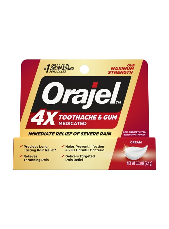 Orajel 4X for Toothache & Gum Pain: Severe Cream Tube 0.33oz- From #1 Oral Pain Relief Brand