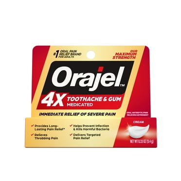 Orajel 4X for Toothache & Gum Pain: Severe Cream Tube 0.33oz- From #1 Oral Pain Relief Brand