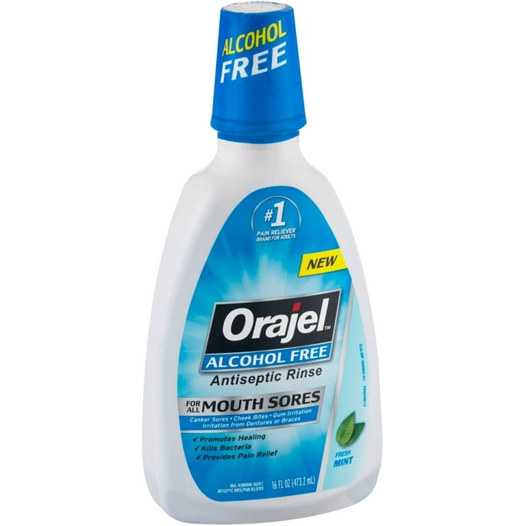 Orajel Alcohol-Free Antiseptic Mouth Sore Rinse, Fresh Mint 16 oz
