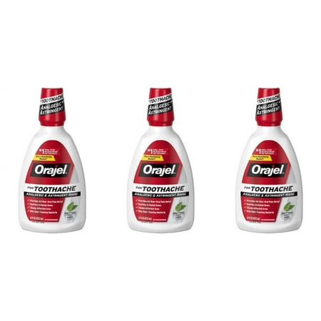 Orajel Analgesic and Astringent Rinse Double Medicated for Toothache, 16 oz (Pack of 3)