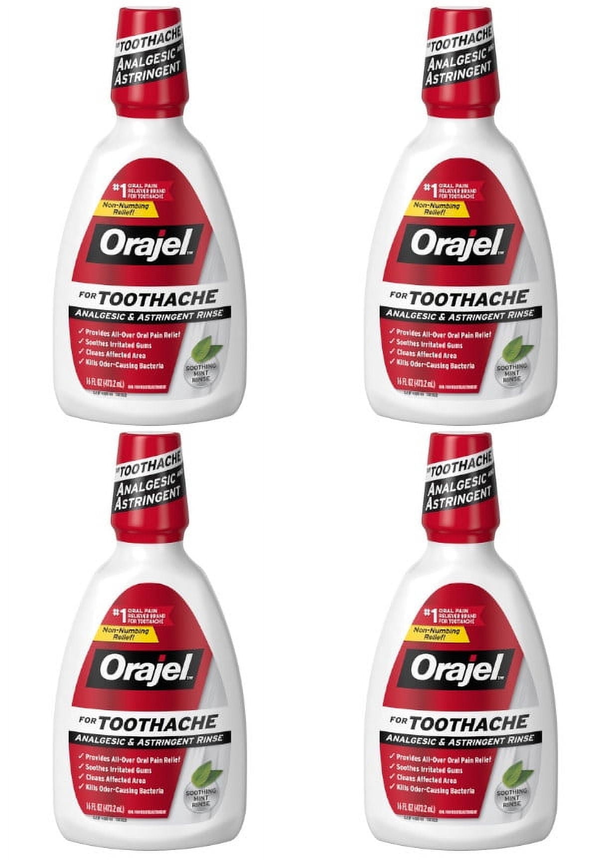 Orajel Analgesic and Astringent Rinse Double Medicated for Toothache, 16 oz (Pack of 4)