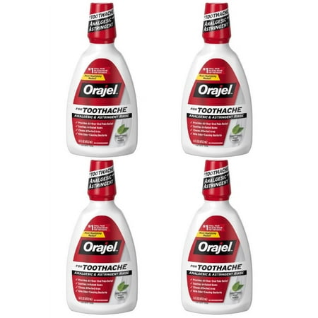 Orajel Analgesic and Astringent Rinse Double Medicated for Toothache, 16 oz (Pack of 4)