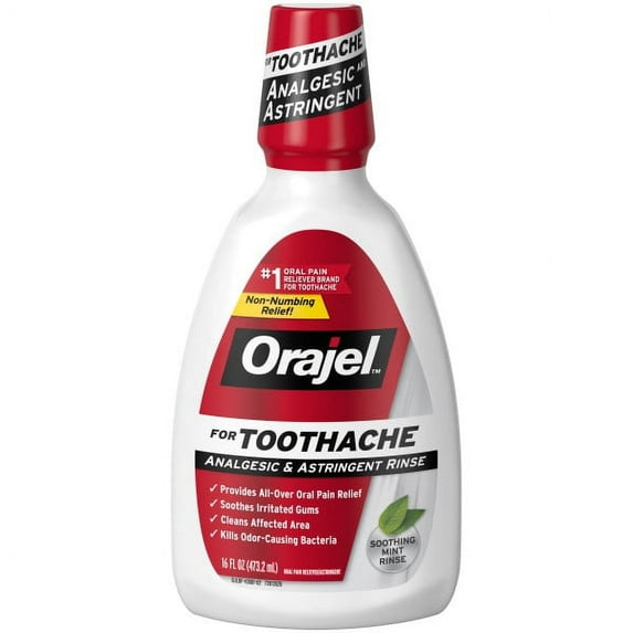 Orajel Analgesic and Astringent Rinse Toothache Double Medicated Soothing Mint,1 Ea