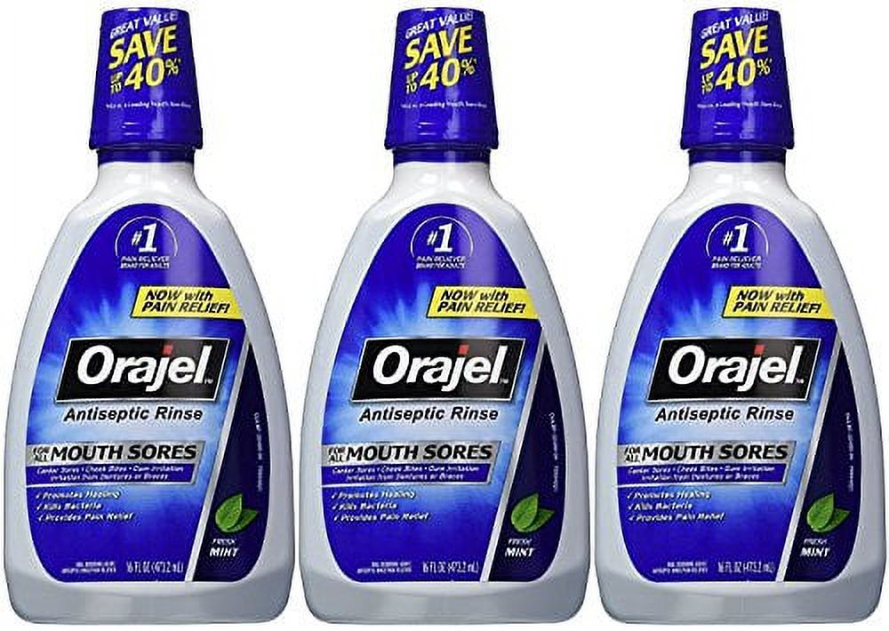 Orajel Antiseptic Mouth Sore Rinse, (Pack of 3) Walmart Business Supplies