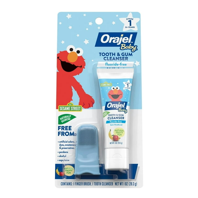 Orajel Baby Elmo Tooth & Gum Cleanser Fluoride-Free, 1 Finger brush, 1 ...